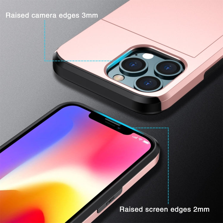 Shockproof Armor Protective Phone Case with Slide Card Slot, For iPhone 14, For iPhone 14 Plus, For iPhone 14 Pro, For iPhone 14 Pro Max