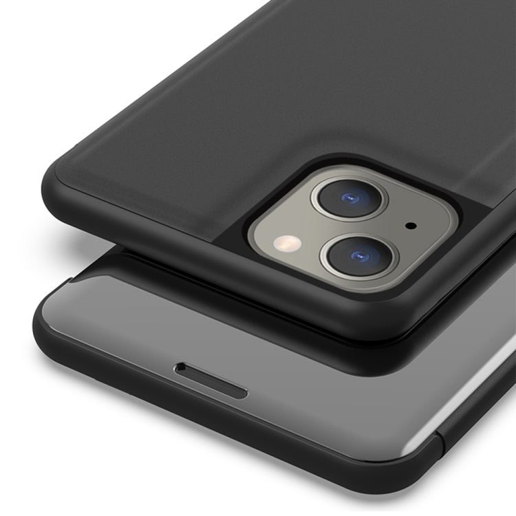 Plated Mirror Horizontal Flip Leather Phone Case with Holder, For iPhone 14, For iPhone 14 Plus, For iPhone 14 Pro