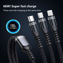 Load image into Gallery viewer, 6A 66W 3 in 1 USB to 8 Pin + Micro USB + USB-C / Type-CFast Charging Braided Data Cable, USB to 8 Pin+Micro USB+Type-C