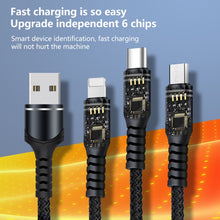 Load image into Gallery viewer, 6A 66W 3 in 1 USB to 8 Pin + Micro USB + USB-C / Type-CFast Charging Braided Data Cable, USB to 8 Pin+Micro USB+Type-C