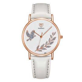 YAZOLE 360 Leather Band Dove of Peace Diamond Lady Watch