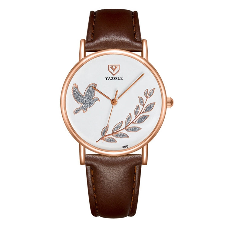YAZOLE 360 Leather Band Dove of Peace Diamond Lady Watch