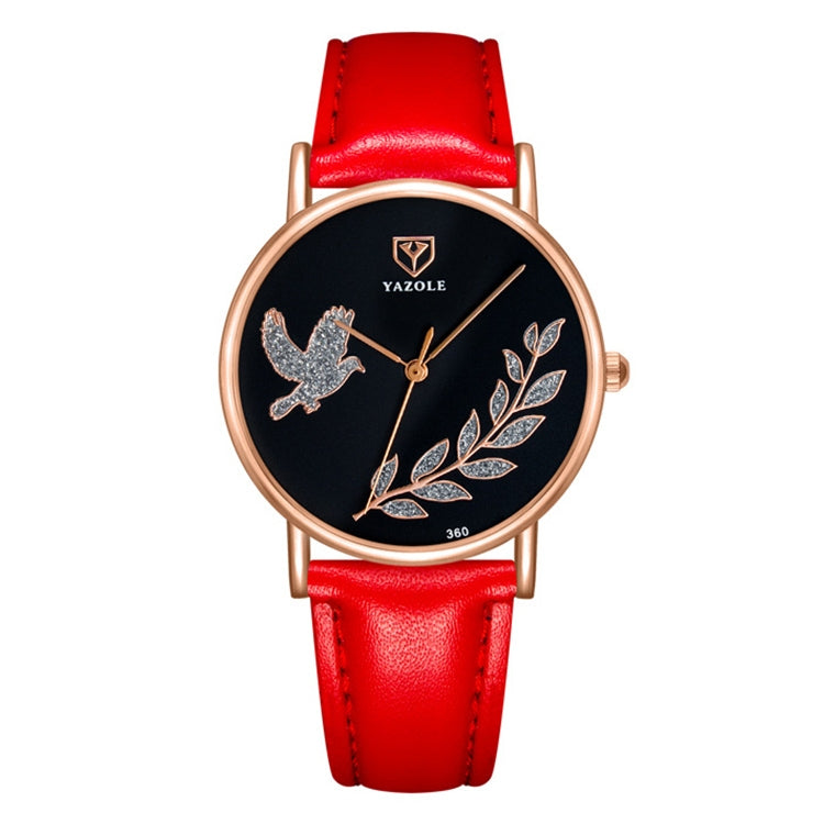 YAZOLE 360 Leather Band Dove of Peace Diamond Lady Watch