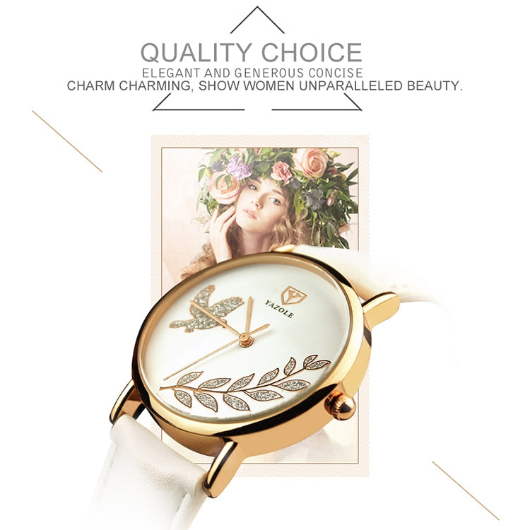 YAZOLE 360 Leather Band Dove of Peace Diamond Lady Watch