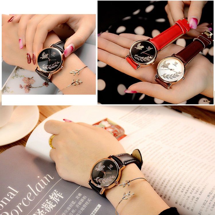 YAZOLE 360 Leather Band Dove of Peace Diamond Lady Watch