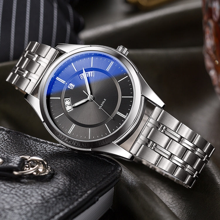 YAZOLE 513 Steel Band Calendar Waterproof Quartz Watch