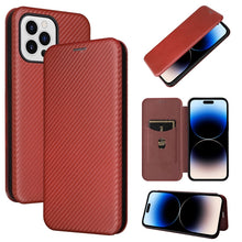 Load image into Gallery viewer, Carbon Fiber Texture Magnetic Flip Leather Phone Case, For iPhone 14, For iPhone 14 Plus, For iPhone 14 Pro, For iPhone 14 Pro Max