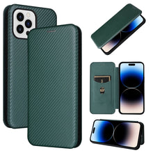 Load image into Gallery viewer, Carbon Fiber Texture Magnetic Flip Leather Phone Case, For iPhone 14, For iPhone 14 Plus, For iPhone 14 Pro, For iPhone 14 Pro Max