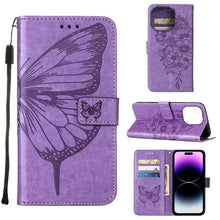 Load image into Gallery viewer, Embossed Butterfly Leather Phone Case, For iPhone 14, For iPhone 14 Plus, For iPhone 14 Pro, For iPhone 14 Pro Max