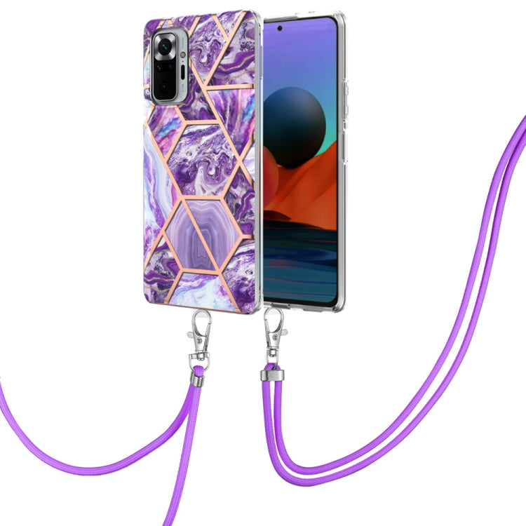 Electroplating Splicing Marble TPU Phone Case with Lanyard, For Xiaomi Redmi Note 10 Pro Max/Note 10 pro, For Xiaomi Redmi Note 10s/Note 10 4G, For Xiaomi Redmi Note 11 5G China/Poco M4 Pro 5G/Note 11T 5G India