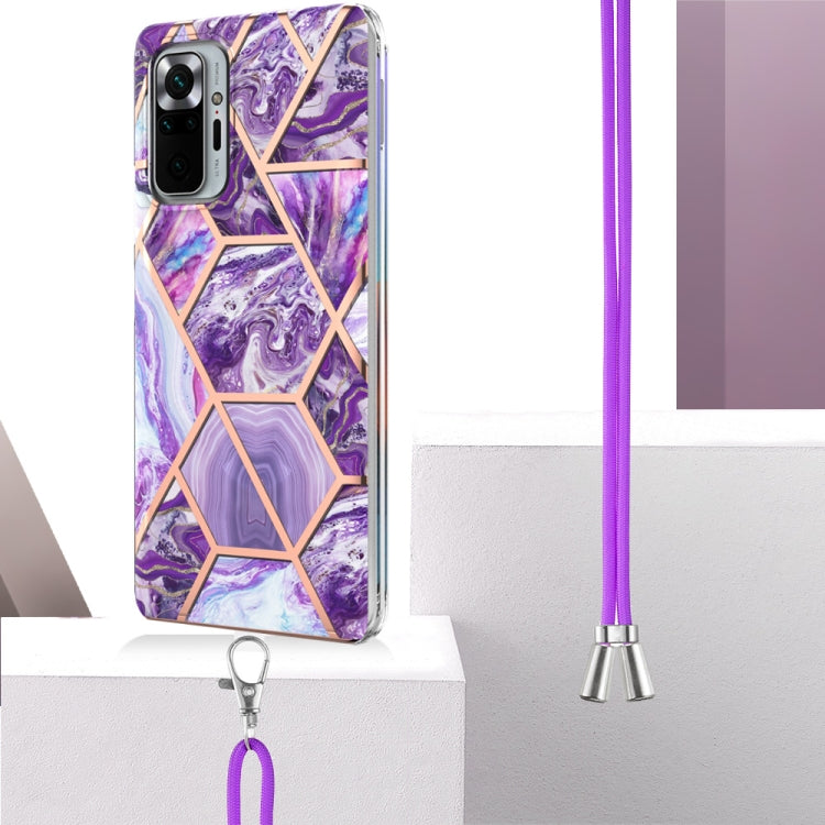Electroplating Splicing Marble TPU Phone Case with Lanyard, For Xiaomi Redmi Note 10 Pro Max/Note 10 pro, For Xiaomi Redmi Note 10s/Note 10 4G, For Xiaomi Redmi Note 11 5G China/Poco M4 Pro 5G/Note 11T 5G India