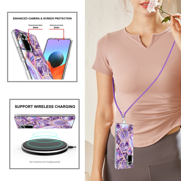 Electroplating Splicing Marble TPU Phone Case with Lanyard, For Xiaomi Redmi Note 10 Pro Max/Note 10 pro, For Xiaomi Redmi Note 10s/Note 10 4G, For Xiaomi Redmi Note 11 5G China/Poco M4 Pro 5G/Note 11T 5G India
