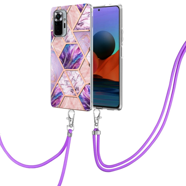 Electroplating Splicing Marble TPU Phone Case with Lanyard, For Xiaomi Redmi Note 10 Pro Max/Note 10 pro, For Xiaomi Redmi Note 10s/Note 10 4G, For Xiaomi Redmi Note 11 5G China/Poco M4 Pro 5G/Note 11T 5G India