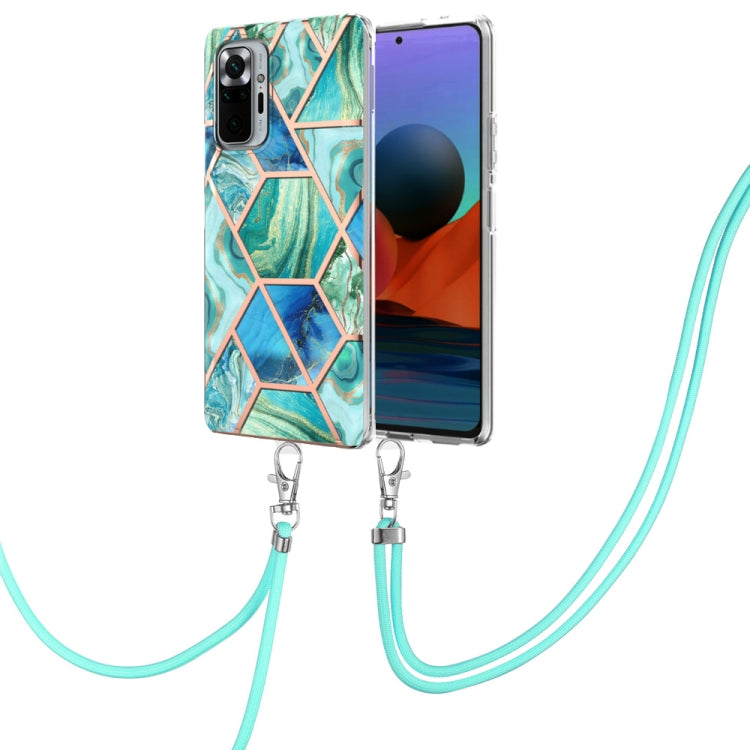 Electroplating Splicing Marble TPU Phone Case with Lanyard, For Xiaomi Redmi Note 10 Pro Max/Note 10 pro, For Xiaomi Redmi Note 10s/Note 10 4G, For Xiaomi Redmi Note 11 5G China/Poco M4 Pro 5G/Note 11T 5G India