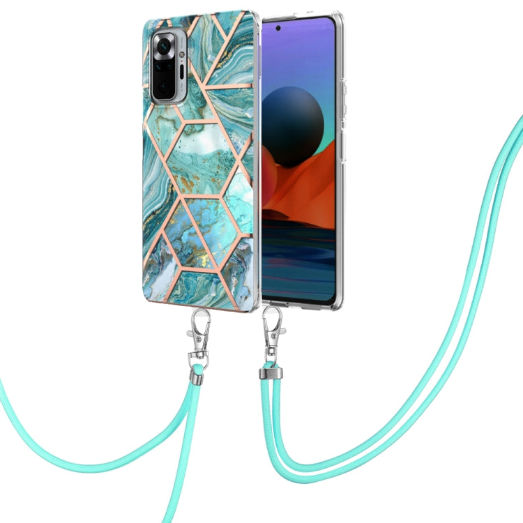 Electroplating Splicing Marble TPU Phone Case with Lanyard, For Xiaomi Redmi Note 10 Pro Max/Note 10 pro, For Xiaomi Redmi Note 10s/Note 10 4G, For Xiaomi Redmi Note 11 5G China/Poco M4 Pro 5G/Note 11T 5G India