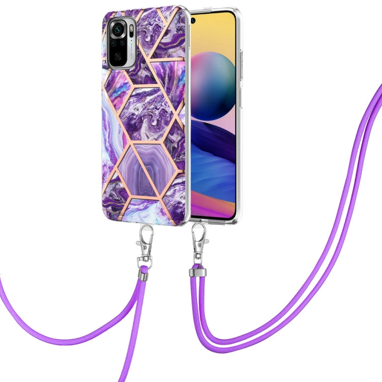 Electroplating Splicing Marble TPU Phone Case with Lanyard, For Xiaomi Redmi Note 10 Pro Max/Note 10 pro, For Xiaomi Redmi Note 10s/Note 10 4G, For Xiaomi Redmi Note 11 5G China/Poco M4 Pro 5G/Note 11T 5G India