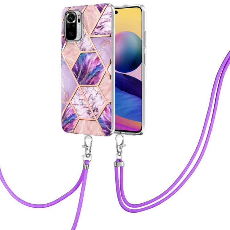 Electroplating Splicing Marble TPU Phone Case with Lanyard, For Xiaomi Redmi Note 10 Pro Max/Note 10 pro, For Xiaomi Redmi Note 10s/Note 10 4G, For Xiaomi Redmi Note 11 5G China/Poco M4 Pro 5G/Note 11T 5G India