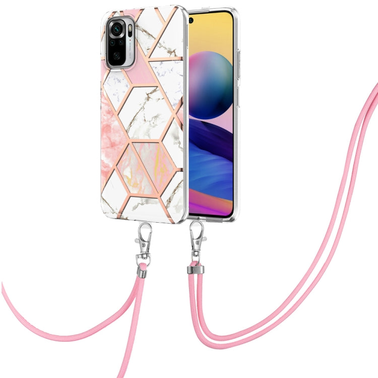 Electroplating Splicing Marble TPU Phone Case with Lanyard, For Xiaomi Redmi Note 10 Pro Max/Note 10 pro, For Xiaomi Redmi Note 10s/Note 10 4G, For Xiaomi Redmi Note 11 5G China/Poco M4 Pro 5G/Note 11T 5G India