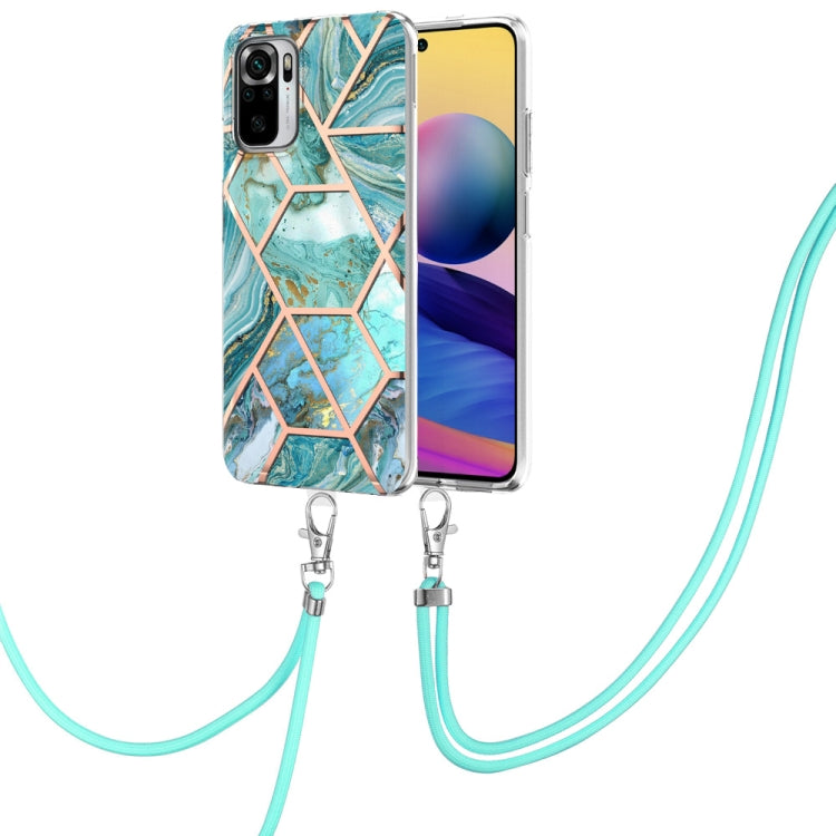 Electroplating Splicing Marble TPU Phone Case with Lanyard, For Xiaomi Redmi Note 10 Pro Max/Note 10 pro, For Xiaomi Redmi Note 10s/Note 10 4G, For Xiaomi Redmi Note 11 5G China/Poco M4 Pro 5G/Note 11T 5G India