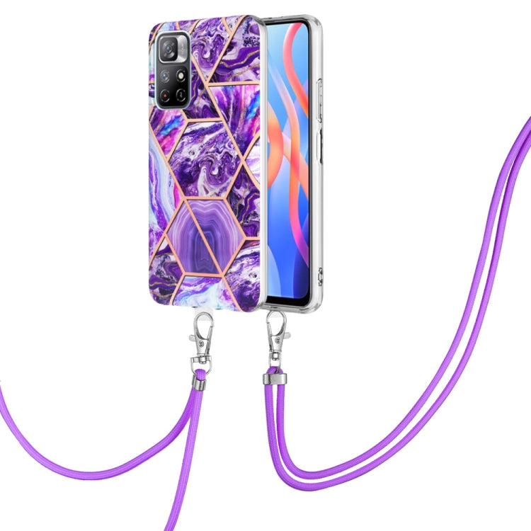 Electroplating Splicing Marble TPU Phone Case with Lanyard, For Xiaomi Redmi Note 10 Pro Max/Note 10 pro, For Xiaomi Redmi Note 10s/Note 10 4G, For Xiaomi Redmi Note 11 5G China/Poco M4 Pro 5G/Note 11T 5G India