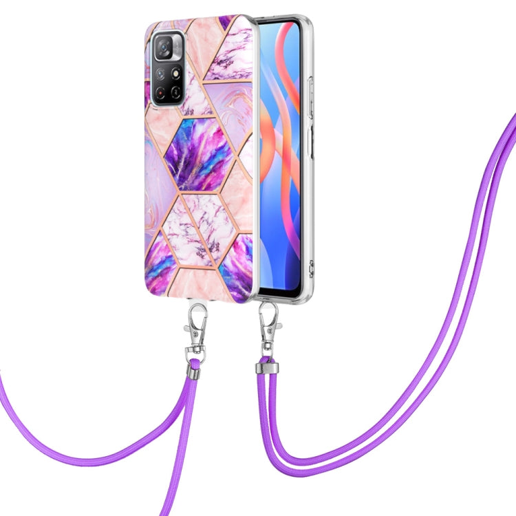 Electroplating Splicing Marble TPU Phone Case with Lanyard, For Xiaomi Redmi Note 10 Pro Max/Note 10 pro, For Xiaomi Redmi Note 10s/Note 10 4G, For Xiaomi Redmi Note 11 5G China/Poco M4 Pro 5G/Note 11T 5G India
