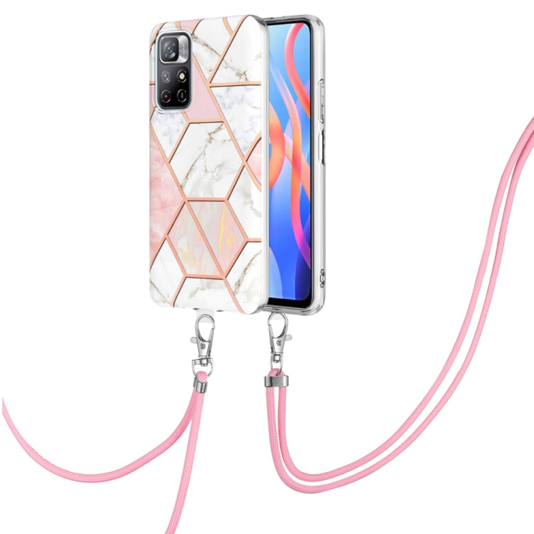 Electroplating Splicing Marble TPU Phone Case with Lanyard, For Xiaomi Redmi Note 10 Pro Max/Note 10 pro, For Xiaomi Redmi Note 10s/Note 10 4G, For Xiaomi Redmi Note 11 5G China/Poco M4 Pro 5G/Note 11T 5G India