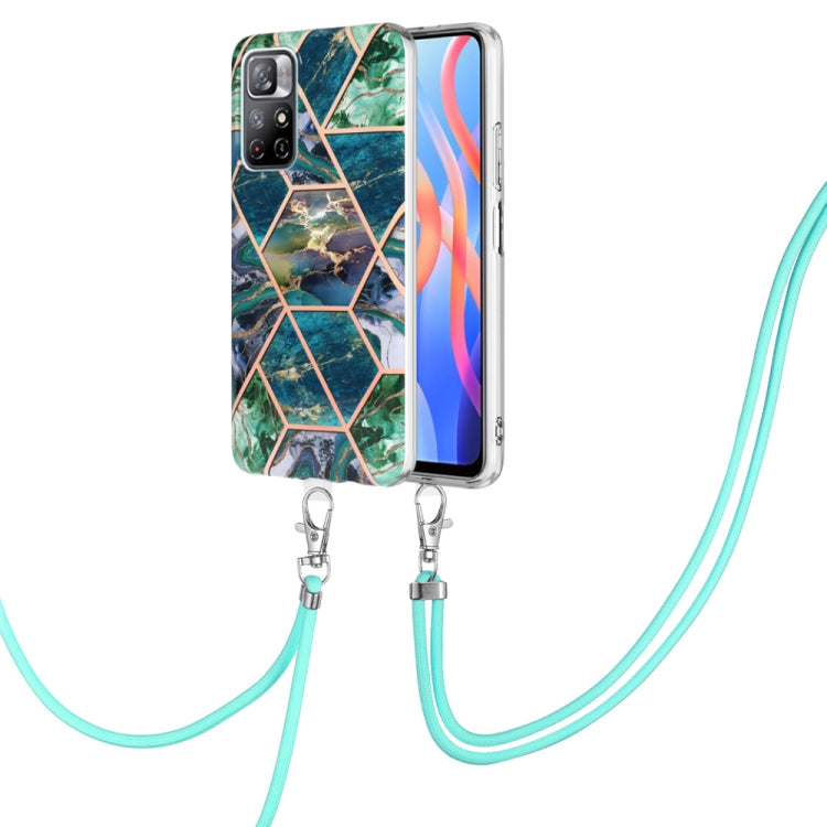 Electroplating Splicing Marble TPU Phone Case with Lanyard, For Xiaomi Redmi Note 10 Pro Max/Note 10 pro, For Xiaomi Redmi Note 10s/Note 10 4G, For Xiaomi Redmi Note 11 5G China/Poco M4 Pro 5G/Note 11T 5G India