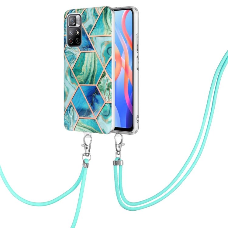 Electroplating Splicing Marble TPU Phone Case with Lanyard, For Xiaomi Redmi Note 10 Pro Max/Note 10 pro, For Xiaomi Redmi Note 10s/Note 10 4G, For Xiaomi Redmi Note 11 5G China/Poco M4 Pro 5G/Note 11T 5G India