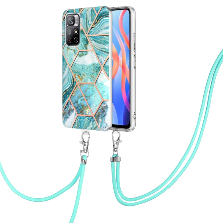 Electroplating Splicing Marble TPU Phone Case with Lanyard, For Xiaomi Redmi Note 10 Pro Max/Note 10 pro, For Xiaomi Redmi Note 10s/Note 10 4G, For Xiaomi Redmi Note 11 5G China/Poco M4 Pro 5G/Note 11T 5G India