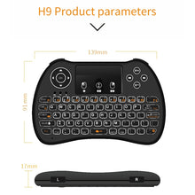 Load image into Gallery viewer, H9 2.4GHz Mini Wireless Air Mouse QWERTY Keyboard with White Backlight &amp; Touchpad for PC, TV, with White Backlight