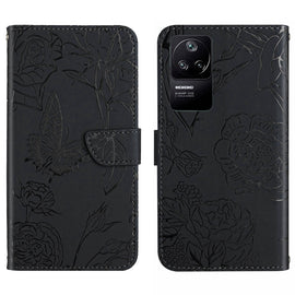 Skin Feel Butterfly Peony Embossed Leather Phone Case, For Xiaomi Poco F4 5G, For Xiaomi Poco X4 GT