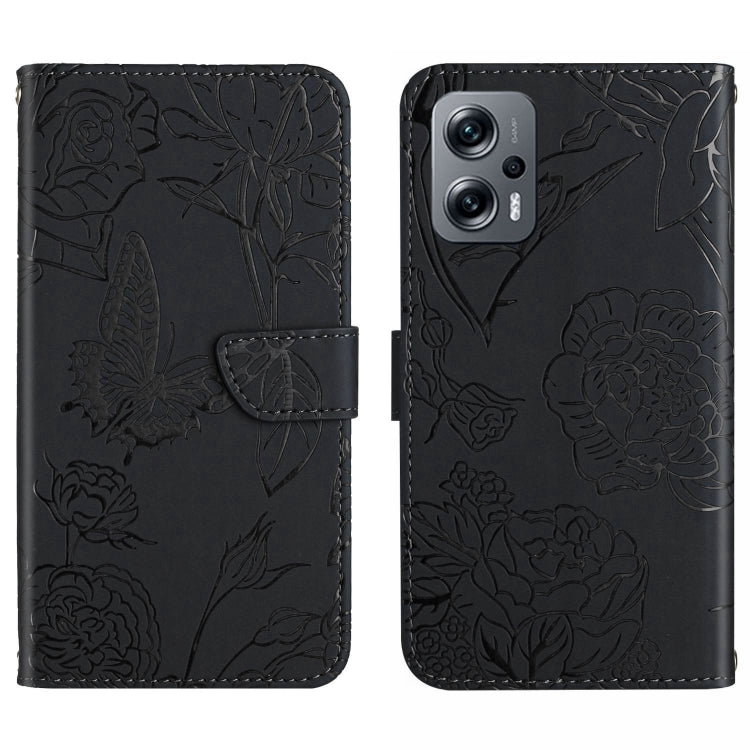 Skin Feel Butterfly Peony Embossed Leather Phone Case, For Xiaomi Poco F4 5G, For Xiaomi Poco X4 GT