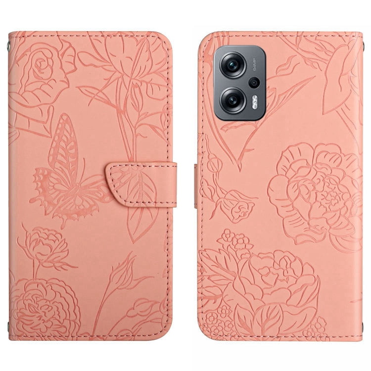 Skin Feel Butterfly Peony Embossed Leather Phone Case, For Xiaomi Poco F4 5G, For Xiaomi Poco X4 GT