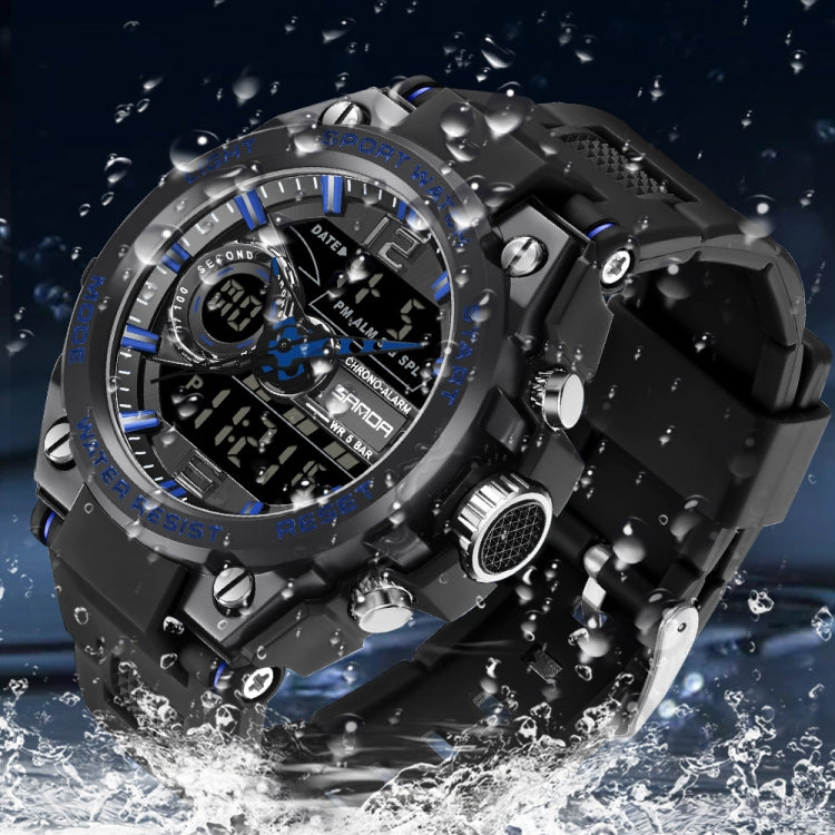 SANDA 6092 Luminous Dual Time Display Waterproof Sports Watch