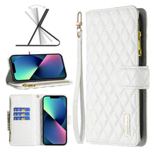 Load image into Gallery viewer, Diamond Lattice Zipper Wallet Leather Flip Phone Case, For iPhone 14, For iPhone 14 Plus, For iPhone 14 Pro, For iPhone 14 Pro Max, For iPhone 13 mini, For iPhone 13, For iPhone 13 Pro, For iPhone 13 Pro Max