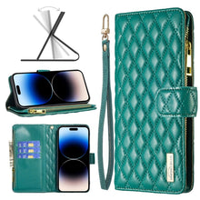 Load image into Gallery viewer, Diamond Lattice Zipper Wallet Leather Flip Phone Case, For iPhone 14, For iPhone 14 Plus, For iPhone 14 Pro, For iPhone 14 Pro Max, For iPhone 13 mini, For iPhone 13, For iPhone 13 Pro, For iPhone 13 Pro Max