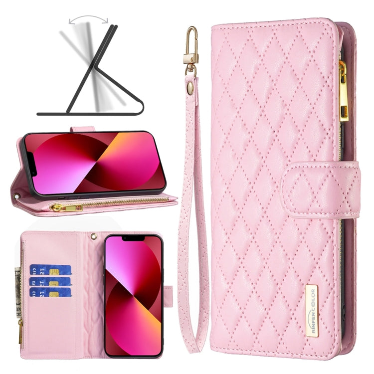 Diamond Lattice Zipper Wallet Leather Flip Phone Case, For iPhone 14, For iPhone 14 Plus, For iPhone 14 Pro, For iPhone 14 Pro Max, For iPhone 13 mini, For iPhone 13, For iPhone 13 Pro, For iPhone 13 Pro Max