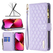 Load image into Gallery viewer, Diamond Lattice Zipper Wallet Leather Flip Phone Case, For iPhone 14, For iPhone 14 Plus, For iPhone 14 Pro, For iPhone 14 Pro Max, For iPhone 13 mini, For iPhone 13, For iPhone 13 Pro, For iPhone 13 Pro Max