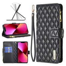 Load image into Gallery viewer, Diamond Lattice Zipper Wallet Leather Flip Phone Case, For iPhone 14, For iPhone 14 Plus, For iPhone 14 Pro, For iPhone 14 Pro Max, For iPhone 13 mini, For iPhone 13, For iPhone 13 Pro, For iPhone 13 Pro Max