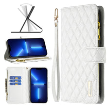 Load image into Gallery viewer, Diamond Lattice Zipper Wallet Leather Flip Phone Case, For iPhone 14, For iPhone 14 Plus, For iPhone 14 Pro, For iPhone 14 Pro Max, For iPhone 13 mini, For iPhone 13, For iPhone 13 Pro, For iPhone 13 Pro Max