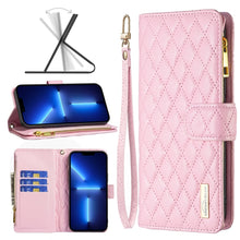 Load image into Gallery viewer, Diamond Lattice Zipper Wallet Leather Flip Phone Case, For iPhone 14, For iPhone 14 Plus, For iPhone 14 Pro, For iPhone 14 Pro Max, For iPhone 13 mini, For iPhone 13, For iPhone 13 Pro, For iPhone 13 Pro Max
