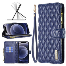 Load image into Gallery viewer, Diamond Lattice Zipper Wallet Leather Flip Phone Case, For iPhone 12 mini, For iPhone 12 / 12 Pro, For iPhone 12 Pro Max, For iPhone 11, For iPhone 11 Pro, For iPhone X / XS, For iPhone XR, For iPhone XS Max