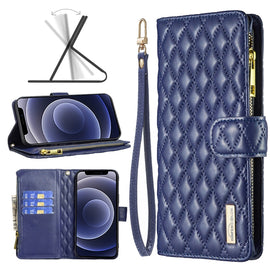 Diamond Lattice Zipper Wallet Leather Flip Phone Case, For iPhone 12 mini, For iPhone 12 / 12 Pro, For iPhone 12 Pro Max, For iPhone 11, For iPhone 11 Pro, For iPhone X / XS, For iPhone XR, For iPhone XS Max