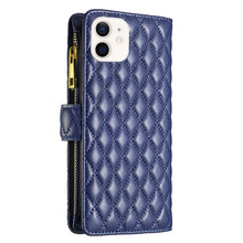 Load image into Gallery viewer, Diamond Lattice Zipper Wallet Leather Flip Phone Case, For iPhone 12 mini, For iPhone 12 / 12 Pro, For iPhone 12 Pro Max, For iPhone 11, For iPhone 11 Pro, For iPhone X / XS, For iPhone XR, For iPhone XS Max