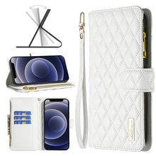Load image into Gallery viewer, Diamond Lattice Zipper Wallet Leather Flip Phone Case, For iPhone 12 mini, For iPhone 12 / 12 Pro, For iPhone 12 Pro Max, For iPhone 11, For iPhone 11 Pro, For iPhone X / XS, For iPhone XR, For iPhone XS Max