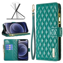 Load image into Gallery viewer, Diamond Lattice Zipper Wallet Leather Flip Phone Case, For iPhone 12 mini, For iPhone 12 / 12 Pro, For iPhone 12 Pro Max, For iPhone 11, For iPhone 11 Pro, For iPhone X / XS, For iPhone XR, For iPhone XS Max