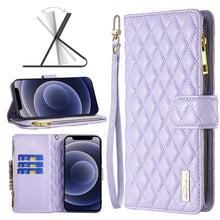 Load image into Gallery viewer, Diamond Lattice Zipper Wallet Leather Flip Phone Case, For iPhone 12 mini, For iPhone 12 / 12 Pro, For iPhone 12 Pro Max, For iPhone 11, For iPhone 11 Pro, For iPhone X / XS, For iPhone XR, For iPhone XS Max