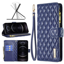 Load image into Gallery viewer, Diamond Lattice Zipper Wallet Leather Flip Phone Case, For iPhone 12 mini, For iPhone 12 / 12 Pro, For iPhone 12 Pro Max, For iPhone 11, For iPhone 11 Pro, For iPhone X / XS, For iPhone XR, For iPhone XS Max