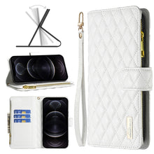 Load image into Gallery viewer, Diamond Lattice Zipper Wallet Leather Flip Phone Case, For iPhone 12 mini, For iPhone 12 / 12 Pro, For iPhone 12 Pro Max, For iPhone 11, For iPhone 11 Pro, For iPhone X / XS, For iPhone XR, For iPhone XS Max