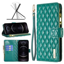 Load image into Gallery viewer, Diamond Lattice Zipper Wallet Leather Flip Phone Case, For iPhone 12 mini, For iPhone 12 / 12 Pro, For iPhone 12 Pro Max, For iPhone 11, For iPhone 11 Pro, For iPhone X / XS, For iPhone XR, For iPhone XS Max